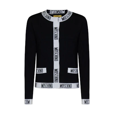(Women) MOSCHINO Slim-Fit Letter Print Cardigan Long-Sleeve Knit Black A0923-5400-3555