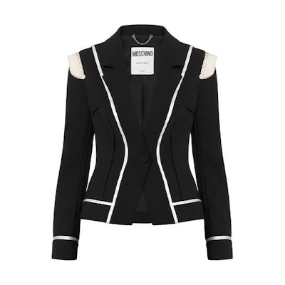(Women) MOSCHINO Slim Fit V-Neck Embroidered Shoulder Blazer Black FW21 MAM211A0517-0424-0555