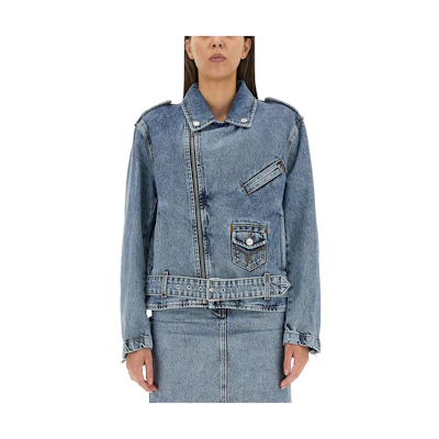 (Women) MOSCHINO Solid Zip-Up Denim Jacket Blue Long Sleeve 0509-8235-1281