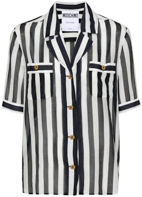 (W) MOSCHINO Camisa de Manga Corta a Rayas en Blanco y Negro. A0208-0544-1555 Buy (W) MOSCHINO Camisa de Manga Corta a Rayas en Blanco y Negro. A0208-0544-1555
