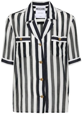 (W) MOSCHINO Camisa de Manga Corta a Rayas en Blanco y Negro. A0208-0544-1555 Order (W) MOSCHINO Camisa de Manga Corta a Rayas en Blanco y Negro. A0208-0544-1555