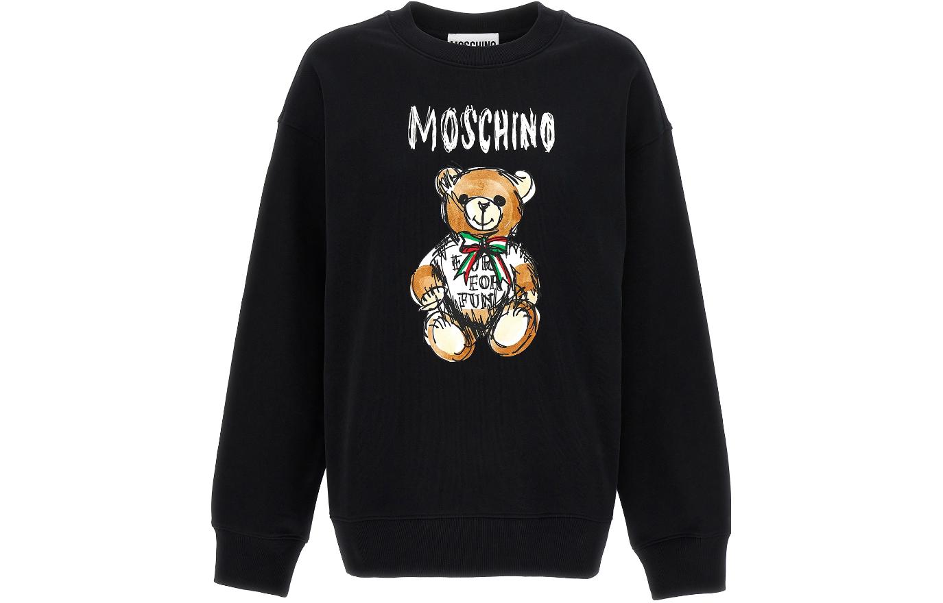 (Women) MOSCHINO  Teddy Bear Logo Sweatshirt Black Round Neck Long Sleeve. V1712-0528-1555