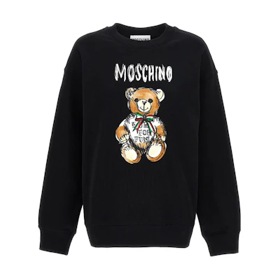 (Women) MOSCHINO Teddy Bear Logo Sweatshirt Black Round Neck Long Sleeve. V1712-0528-1555