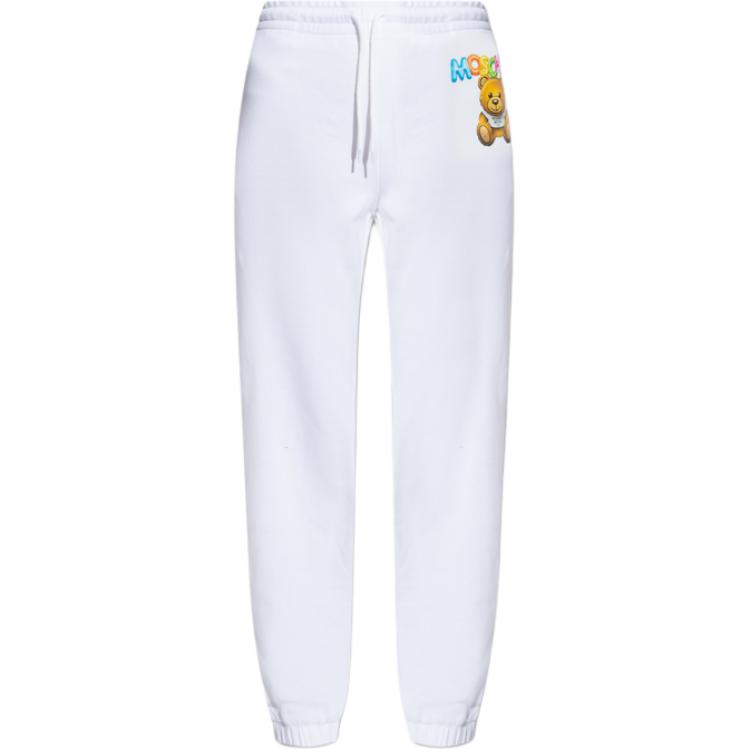 (Women) MOSCHINO  White Logo Print Elastic Waist Casual Pants. V0329-0428-1001
