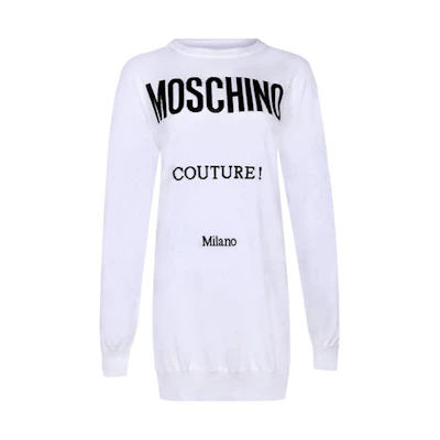 (Women) MOSCHINO White Long Sweatshirt with Letter Print Design. EA0483-0504-2001