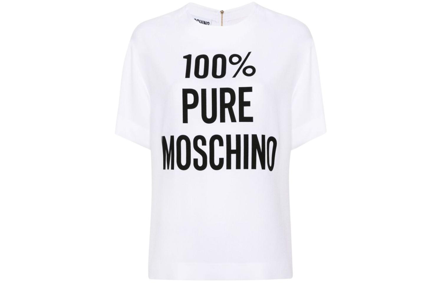 Order (W) MOSCHINO Camisa Blanca de Manga Corta con Letras Impresas y Detalle de Cremallera J0215-0533-1001