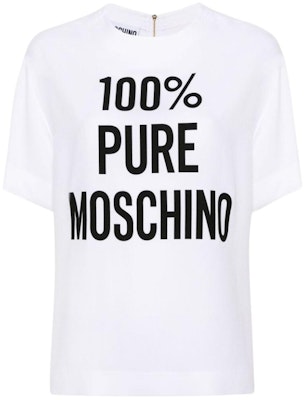 (W) MOSCHINO Camisa Blanca de Manga Corta con Letras Impresas y Detalle de Cremallera J0215-0533-1001 Order (W) MOSCHINO Camisa Blanca de Manga Corta con Letras Impresas y Detalle de Cremallera J0215-0533-1001