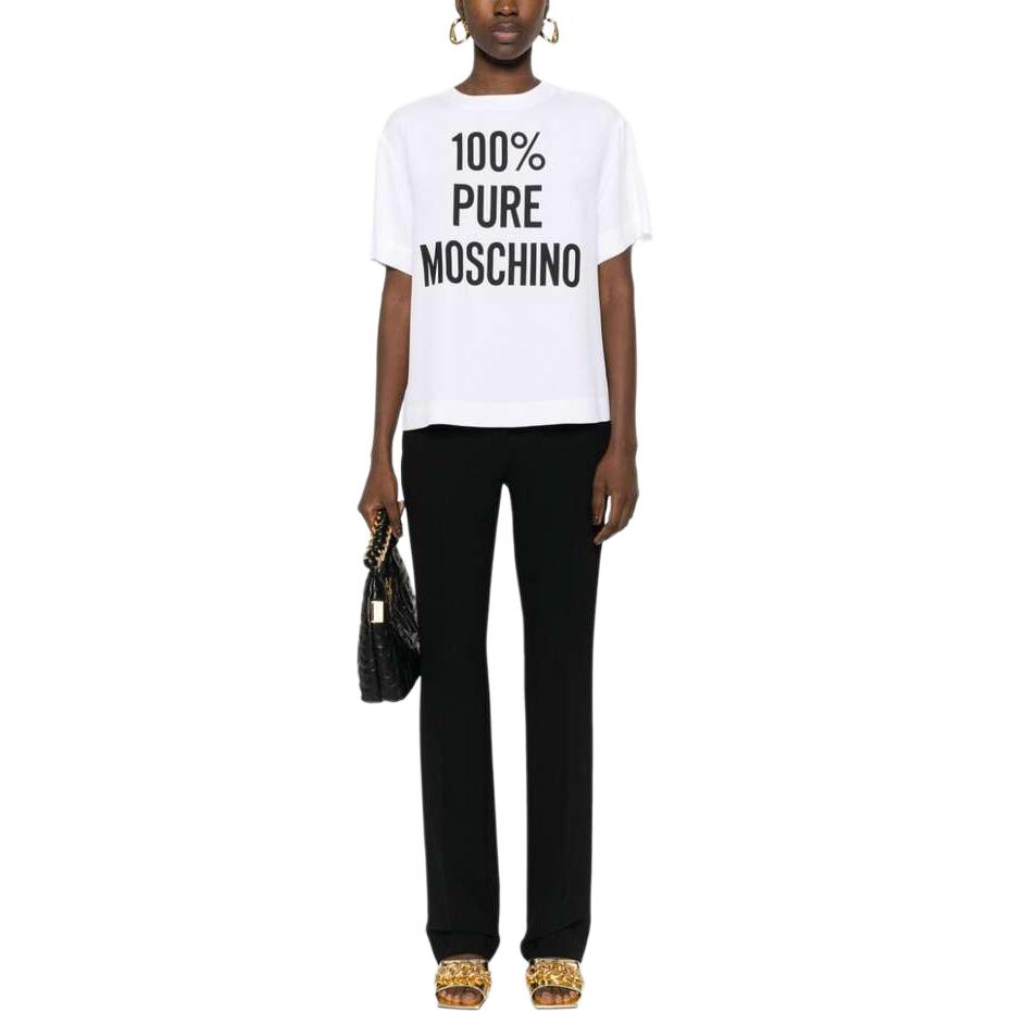 Lookbook (W) MOSCHINO Camisa Blanca de Manga Corta con Letras Impresas y Detalle de Cremallera J0215-0533-1001