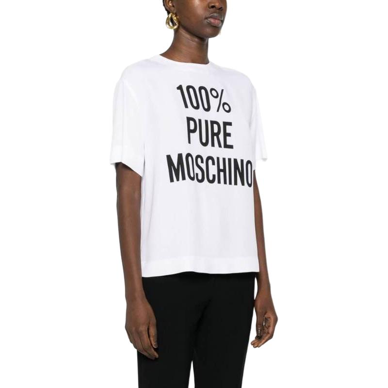 Shop (W) MOSCHINO Camisa Blanca de Manga Corta con Letras Impresas y Detalle de Cremallera J0215-0533-1001