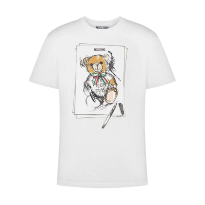 (Women) MOSCHINO White Teddy Bear Graphic Short Sleeve T-Shirt. V07145241-WHITE