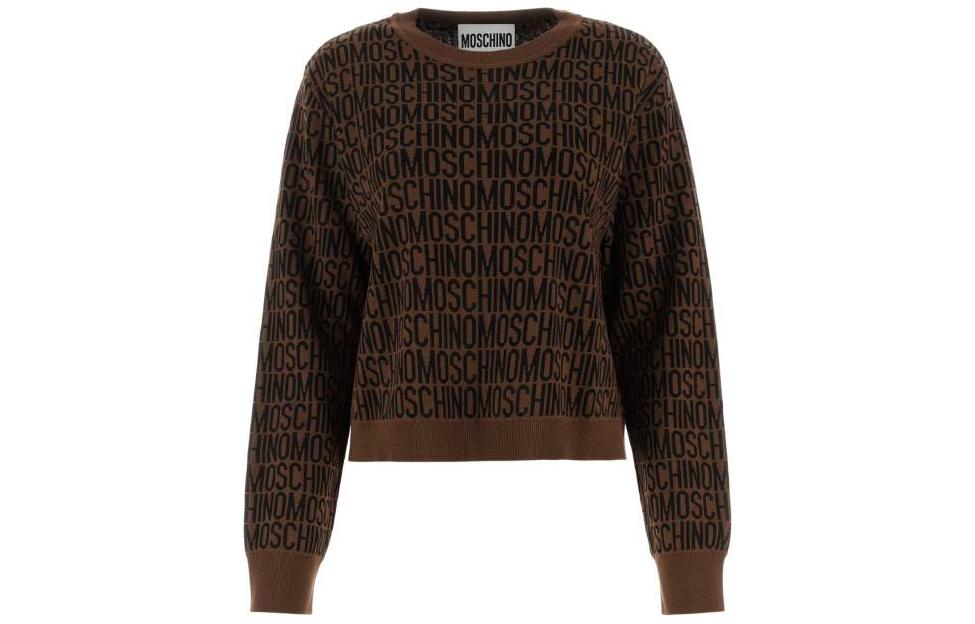 (Women) MOSCHINO All-Over Logo Brown Crewneck Long Sleeve Sweatshirt Women. A0902-7700-1103