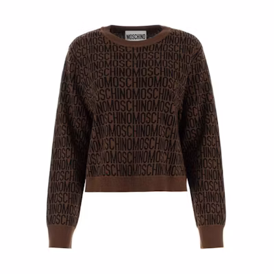 (Women) MOSCHINO All-Over Logo Brown Crewneck Long Sleeve Sweatshirt Women. A0902-7700-1103