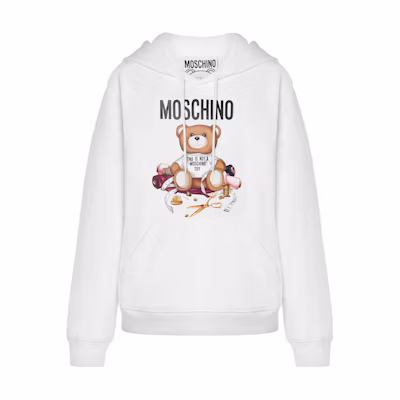 (Women) MOSCHINO Animal Print Pullover Hoodie White Long Sleeve. A1707-5528-1001