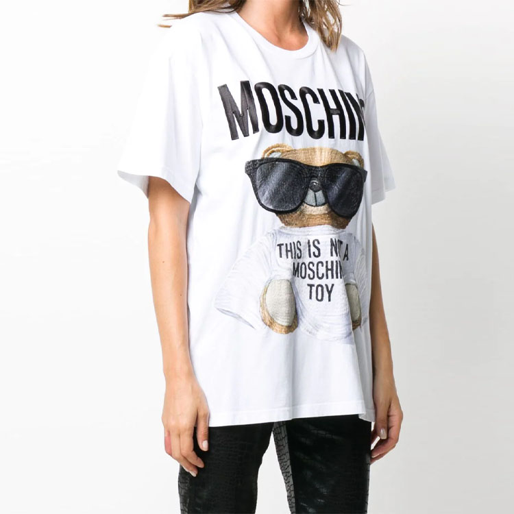 Details for (W) MOSCHINO 女裝小熊刺繡短袖白色寬鬆T恤。 E-V0706-5540-1001