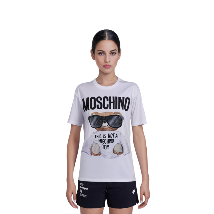 Cheap (W) MOSCHINO 女裝小熊刺繡短袖白色寬鬆T恤。 E-V0706-5540-1001