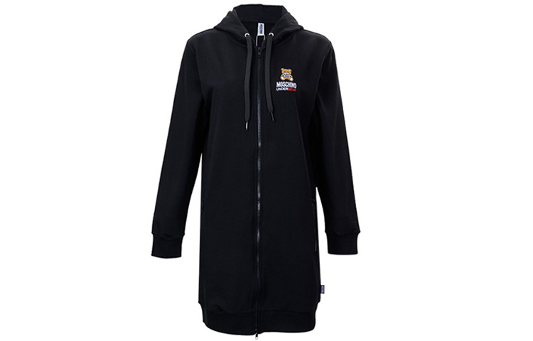 (Women) Moschino Black Long Hoodie Jacket with Teddy Bear Design A1715-9001-0555