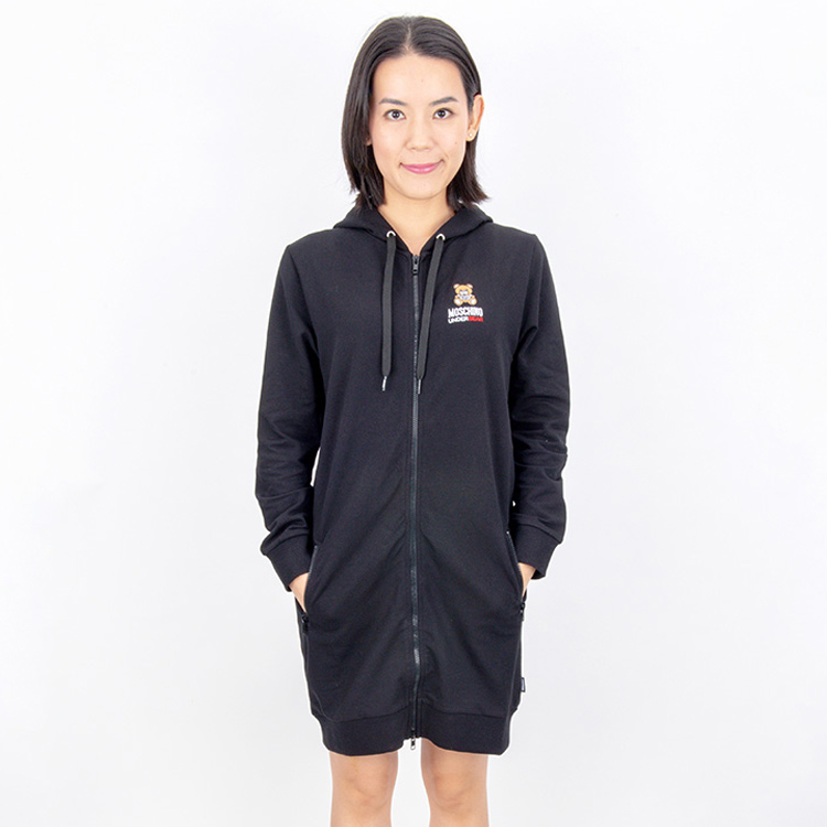 Shop (Women) Moschino Black Long Hoodie Jacket with Teddy Bear Design A1715-9001-0555