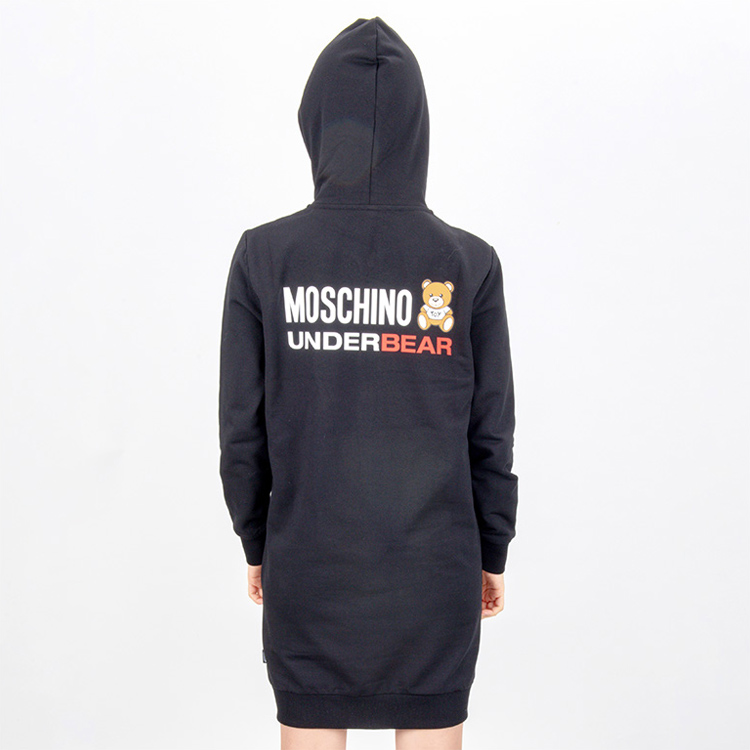 Details for (Women) Moschino Black Long Hoodie Jacket with Teddy Bear Design A1715-9001-0555