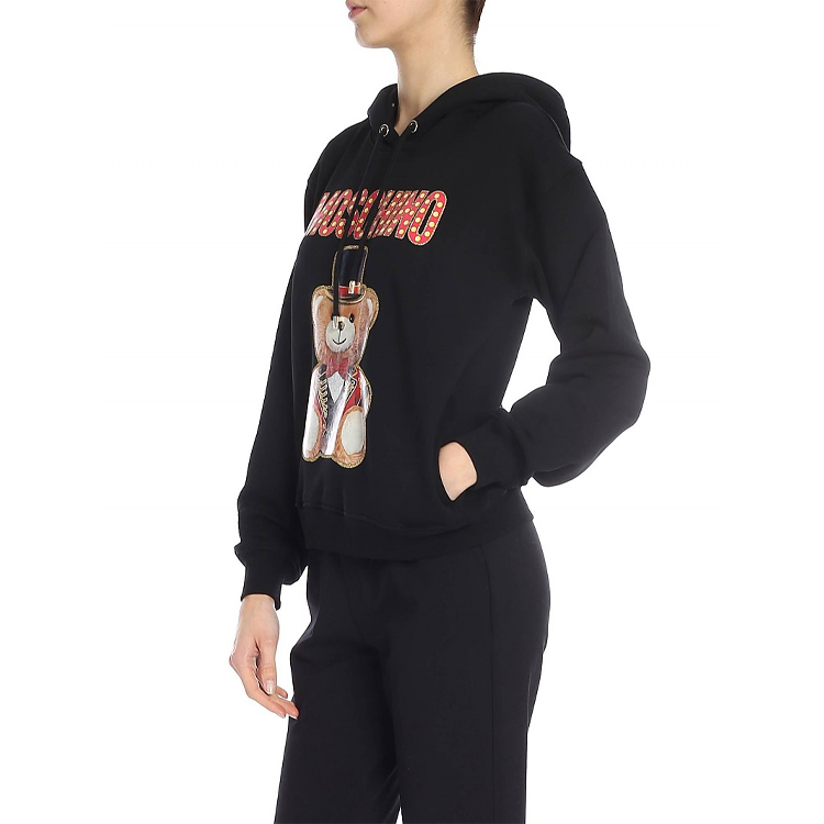 Details for (W) MOSCHINO 馬戲熊卡通圖案黑色長袖上衣 - 時尚款式。 E-T1704-0527-2555