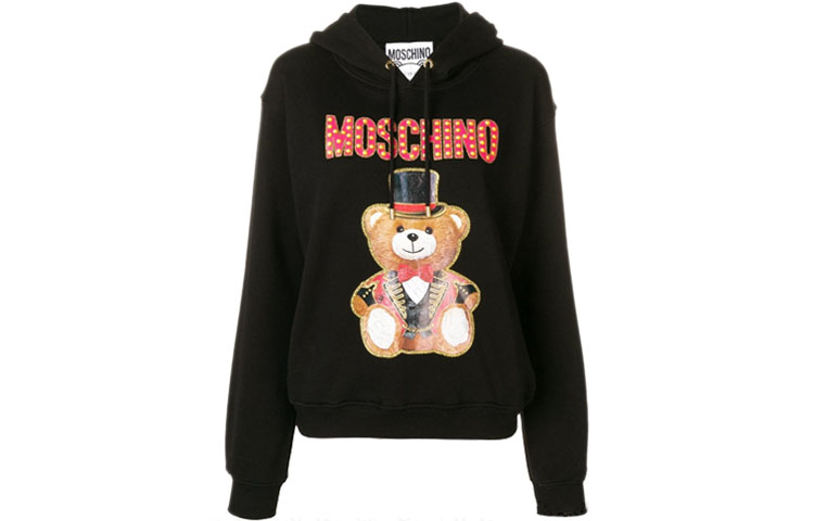 Order (W) MOSCHINO Hoodie Wanita Hitam dengan Print Beruang Sirkus. V1704-0527-2555