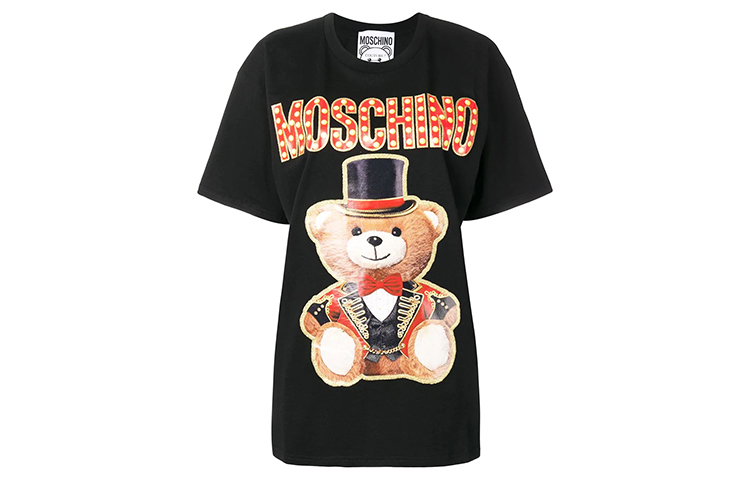 Order (W) Camiseta Moschino Circus Teddy Bear de algodón negra. V0702-0540-3555
