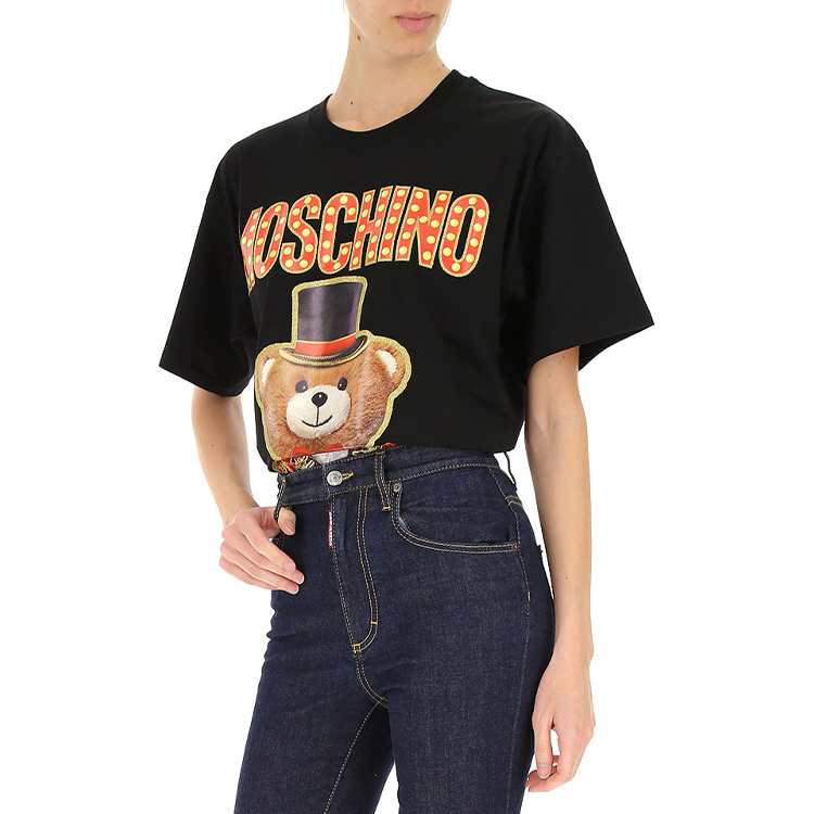 Lookbook (W) Camiseta Moschino Circus Teddy Bear de algodón negra. V0702-0540-3555