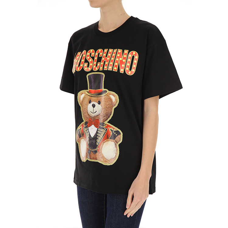 Purchase (W) Camiseta Moschino Circus Teddy Bear de algodón negra. V0702-0540-3555