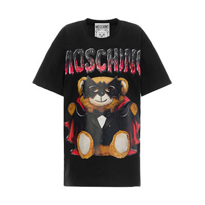(Women) MOSCHINO Devil Bat Teddy Bear Print Black T-Shirt. V0711-0540-1555