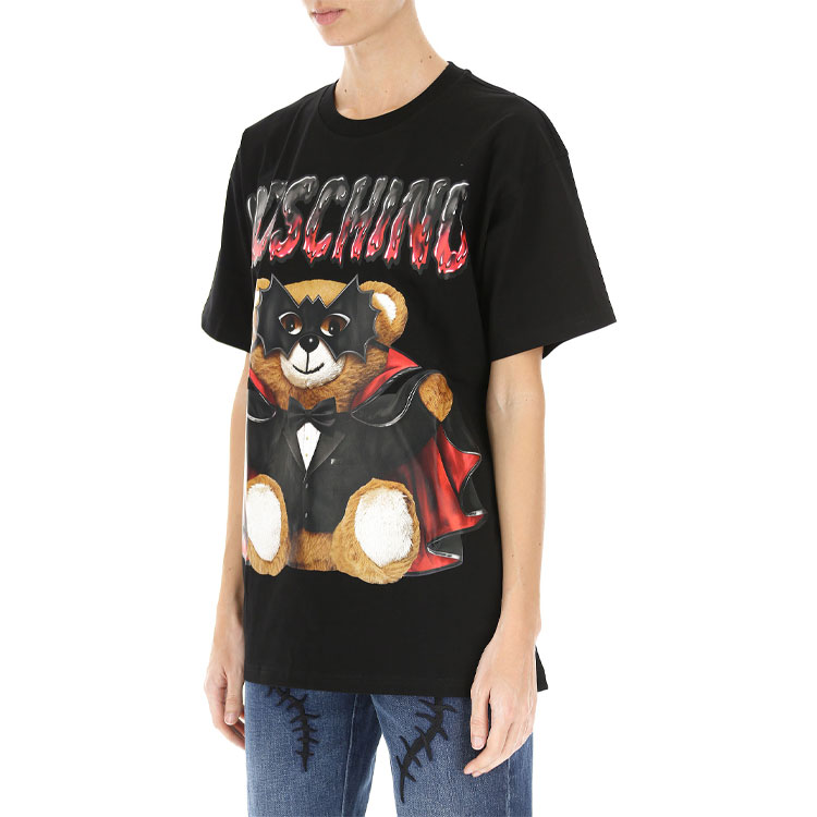 Details for (W) モスキーノ デビルバット テディベアプリント ブラックTシャツ V0711-0540-1555