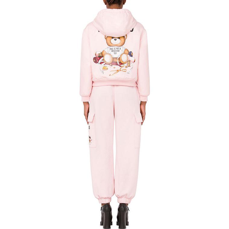 Shop (W) MOSCHINO FF23 粉紅色泰迪熊印花女士休閒連帽衫 A05285515