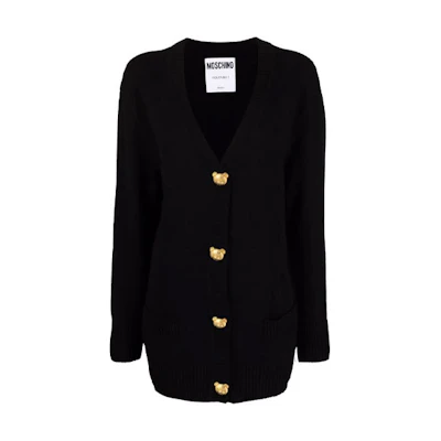 (Women) MOSCHINO FW21 Black Button-Up Knit Cardigan Sweater. A920-5505-0555