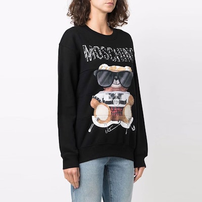 (W) MOSCHINO FW21黑色卡通印花大Logo寬鬆版衛衣 17135-527A-3555 Shop (W) MOSCHINO FW21黑色卡通印花大Logo寬鬆版衛衣 17135-527A-3555