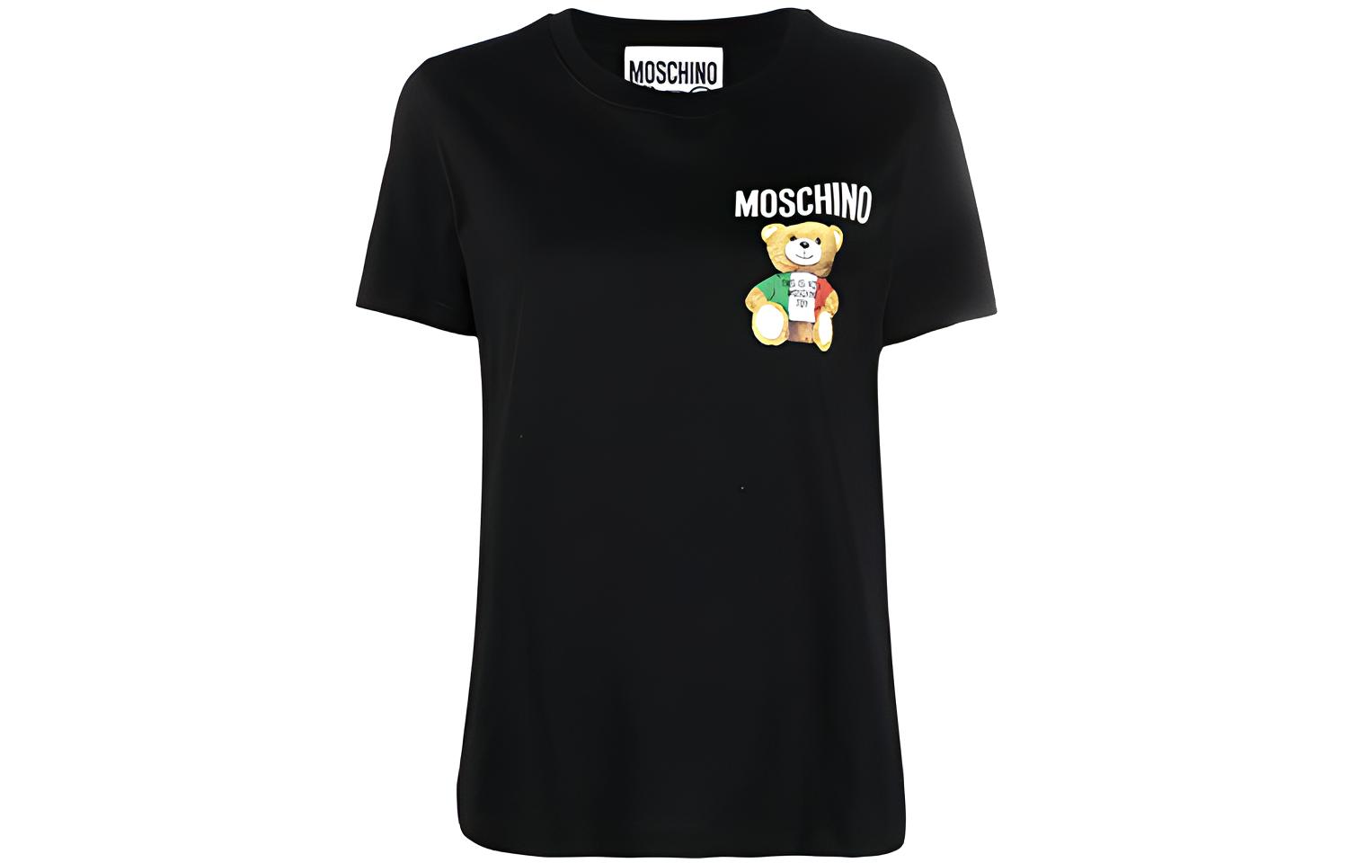 (Women) Moschino FW21  Black Teddy Bear Print Crew Neck T-Shirt. MAP211V0709-0540-1555