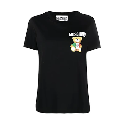 (Women) Moschino FW21 Black Teddy Bear Print Crew Neck T-Shirt. MAP211V0709-0540-1555