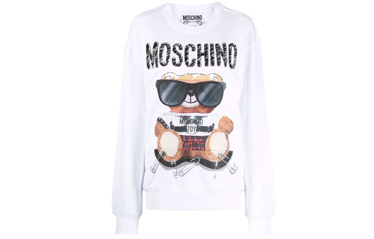 (Women) MOSCHINO FW21  Pattern Print Logo Long Sleeve Sweatshirt White. 17135-527V-3001