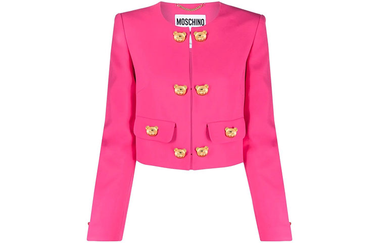 (Women) MOSCHINO FW21  Pink Single-Breasted Cropped Jacket. A0505-5525-0217