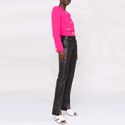 (W) 모스키노 FW21 핑크 싱글 브레스티드 크롭 자켓. A0505-5525-0217 Purchase (W) 모스키노 FW21 핑크 싱글 브레스티드 크롭 자켓. A0505-5525-0217