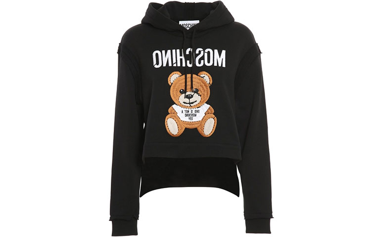 (Women) MOSCHINO FW21  Teddy Logo Cropped Hoodie Black A1711-0427-1555