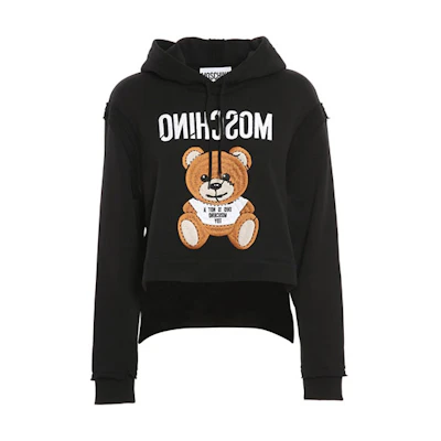 (Women) MOSCHINO FW21 Teddy Logo Cropped Hoodie Black A1711-0427-1555