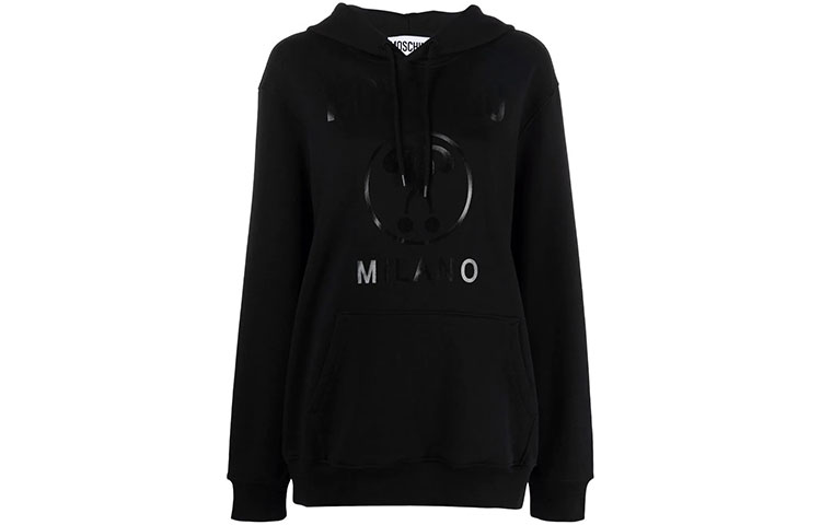 (Women) Moschino FW21 Black Hoodie with Logo Print and Drawstring 17225-527A-3555