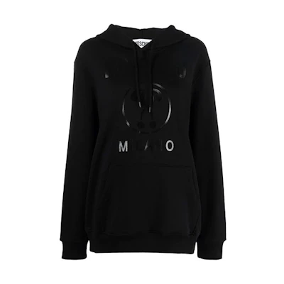 (Women) Moschino FW21 Black Hoodie with Logo Print and Drawstring 17225-527A-3555