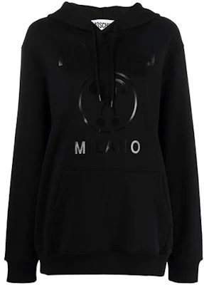 (Women) Moschino FW21 Black Hoodie with Logo Print and Drawstring 17225-527A-3555 Order (Women) Moschino FW21 Black Hoodie with Logo Print and Drawstring 17225-527A-3555