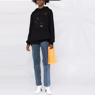 (Women) Moschino FW21 Black Hoodie with Logo Print and Drawstring 17225-527A-3555 Lookbook (Women) Moschino FW21 Black Hoodie with Logo Print and Drawstring 17225-527A-3555