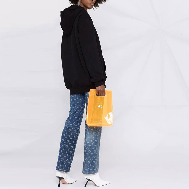 Shop (Women) Moschino FW21 Black Hoodie with Logo Print and Drawstring 17225-527A-3555