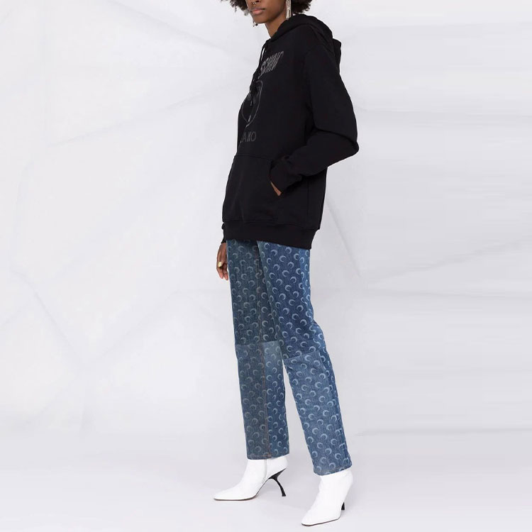 Purchase (Women) Moschino FW21 Black Hoodie with Logo Print and Drawstring 17225-527A-3555