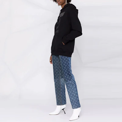 (Women) Moschino FW21 Black Hoodie with Logo Print and Drawstring 17225-527A-3555 Purchase (Women) Moschino FW21 Black Hoodie with Logo Print and Drawstring 17225-527A-3555