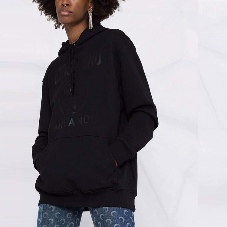 Details for (Women) Moschino FW21 Black Hoodie with Logo Print and Drawstring 17225-527A-3555
