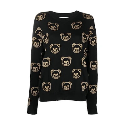 (Women) MOSCHINO FW22 Black Bear Print Wool Pullover Sweater. V0921-5401-1555