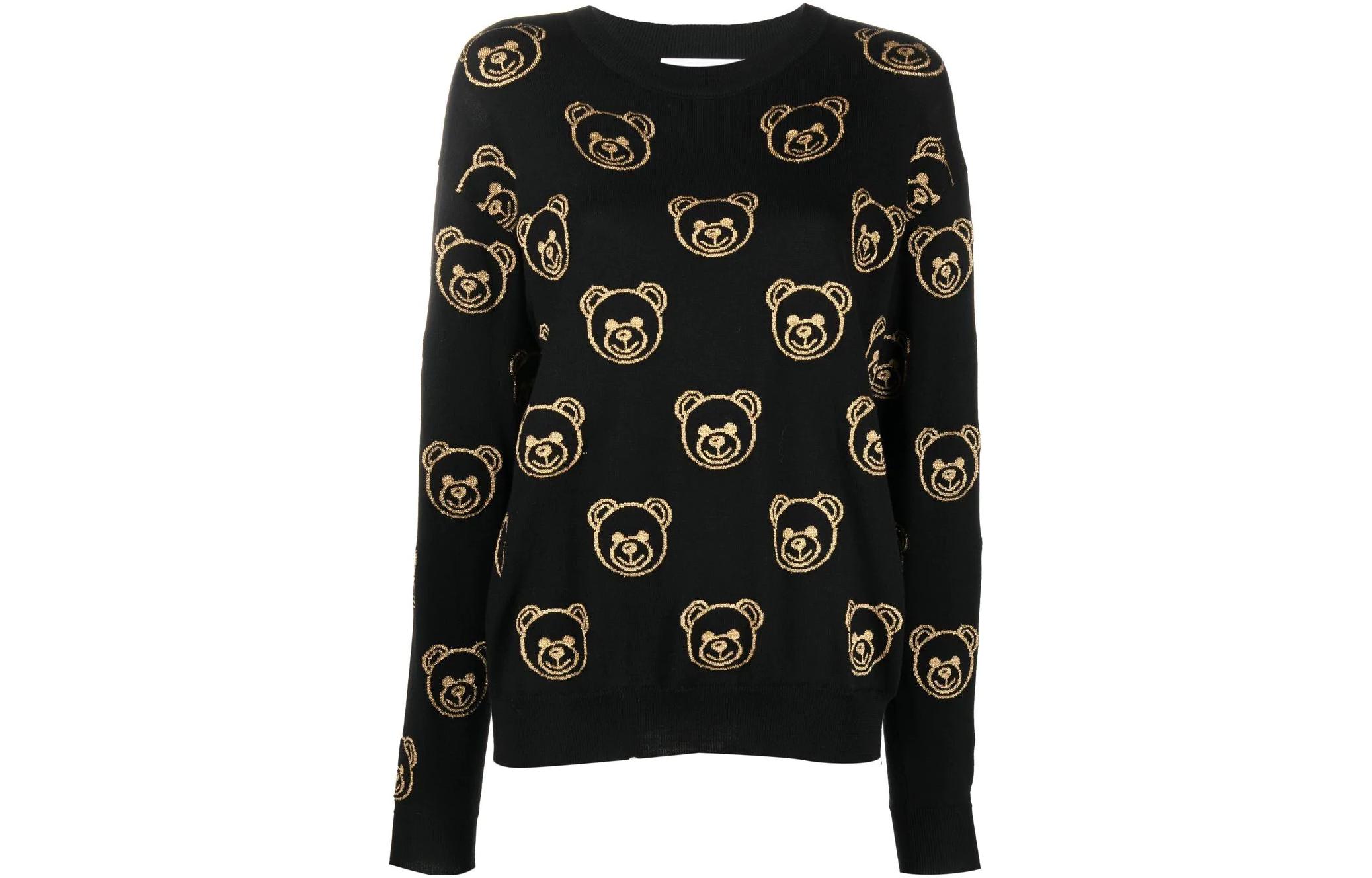 Order (W) 모스키노 FW22 블랙 베어 프린트 울 풀오버 스웨터. V0921-5401-1555