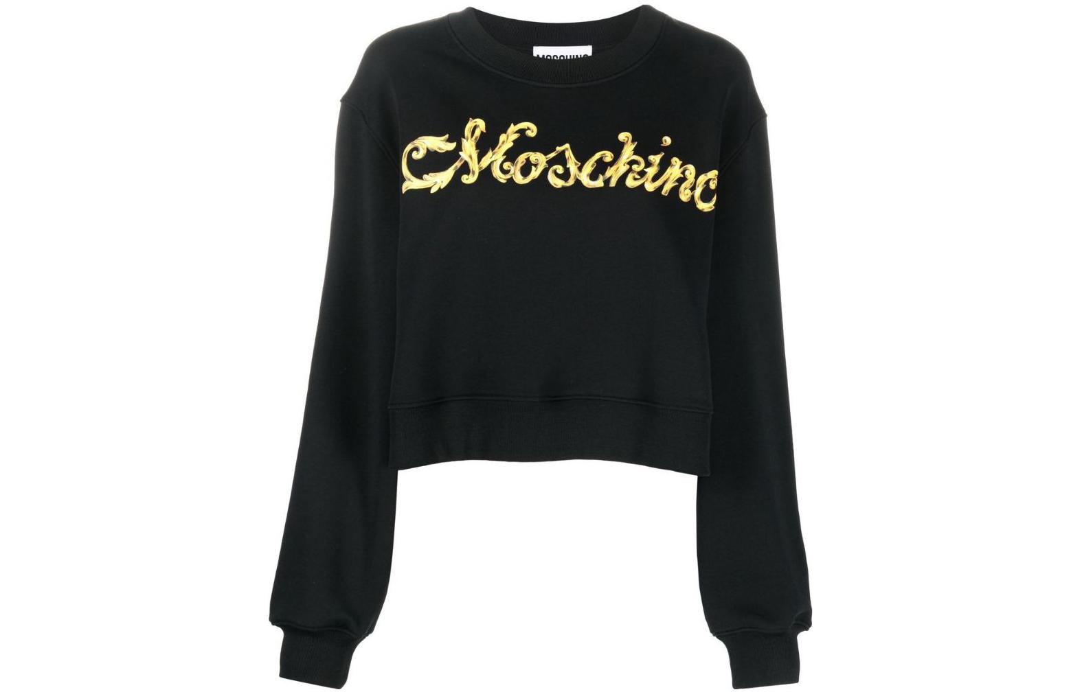 (Women) MOSCHINO FW22  Black Crewneck Sweatshirt with Solid Logo Print. A1702-5428-3555
